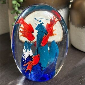 Colorful Glass Paperweight with Fish Design
